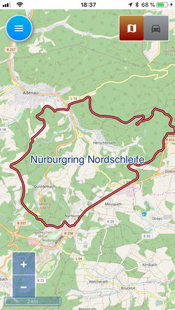 Screenshots der Nordschleife Pacenotes App